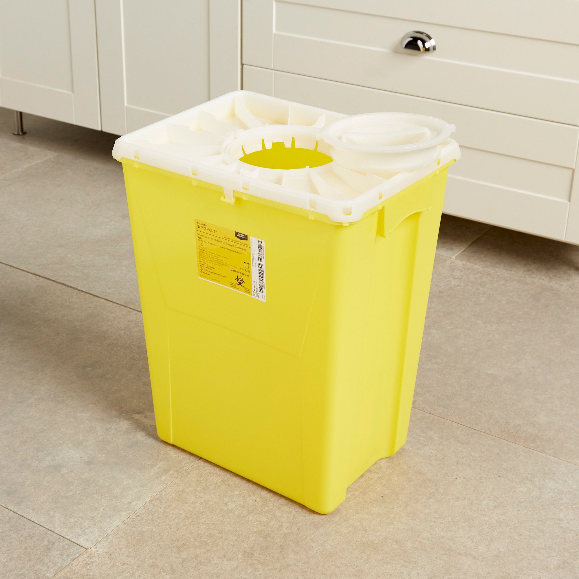 Chemotherapy Waste Container McKesson Prevent® Yellow Base 20-4/5 H X 17-3/10 W X 13 L Inch Vertical Entry 12 Gallon