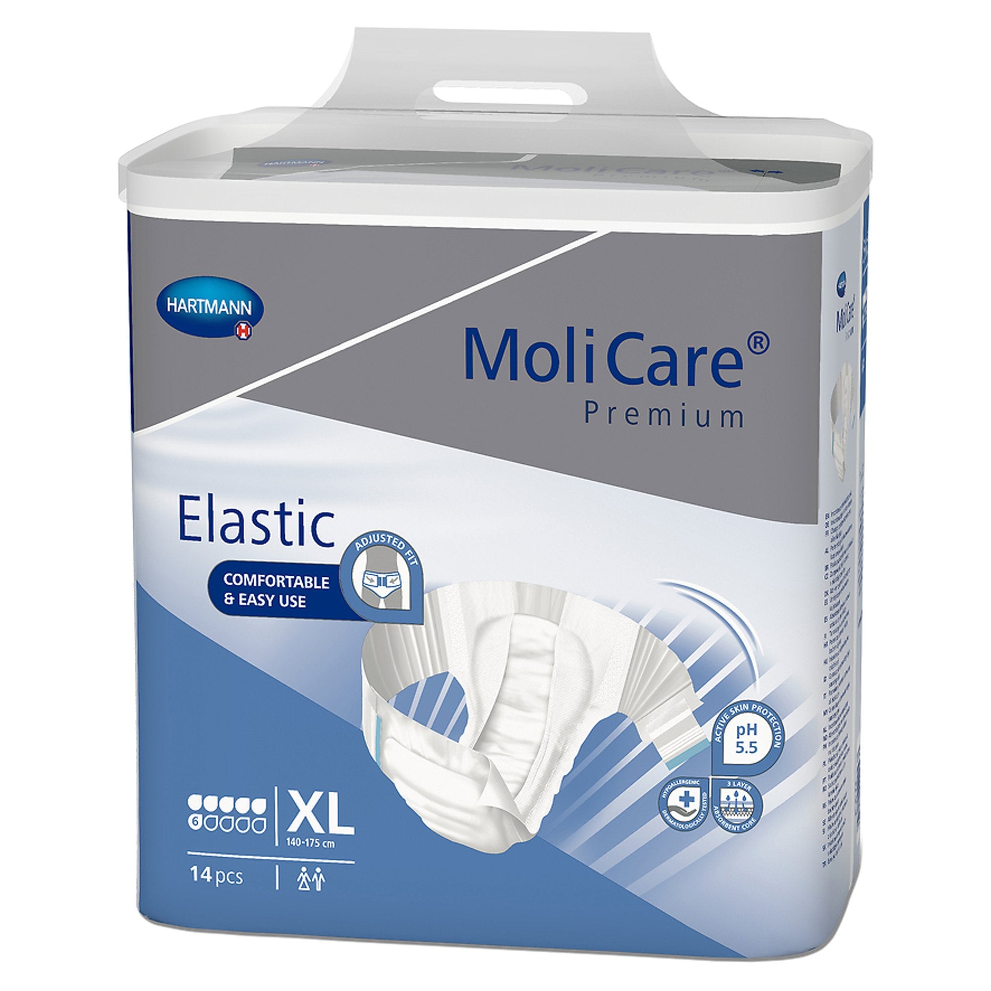 Unisex Adult Incontinence Brief MoliCare® Premium Elastic 6D X-Large Disposable Moderate Absorbency