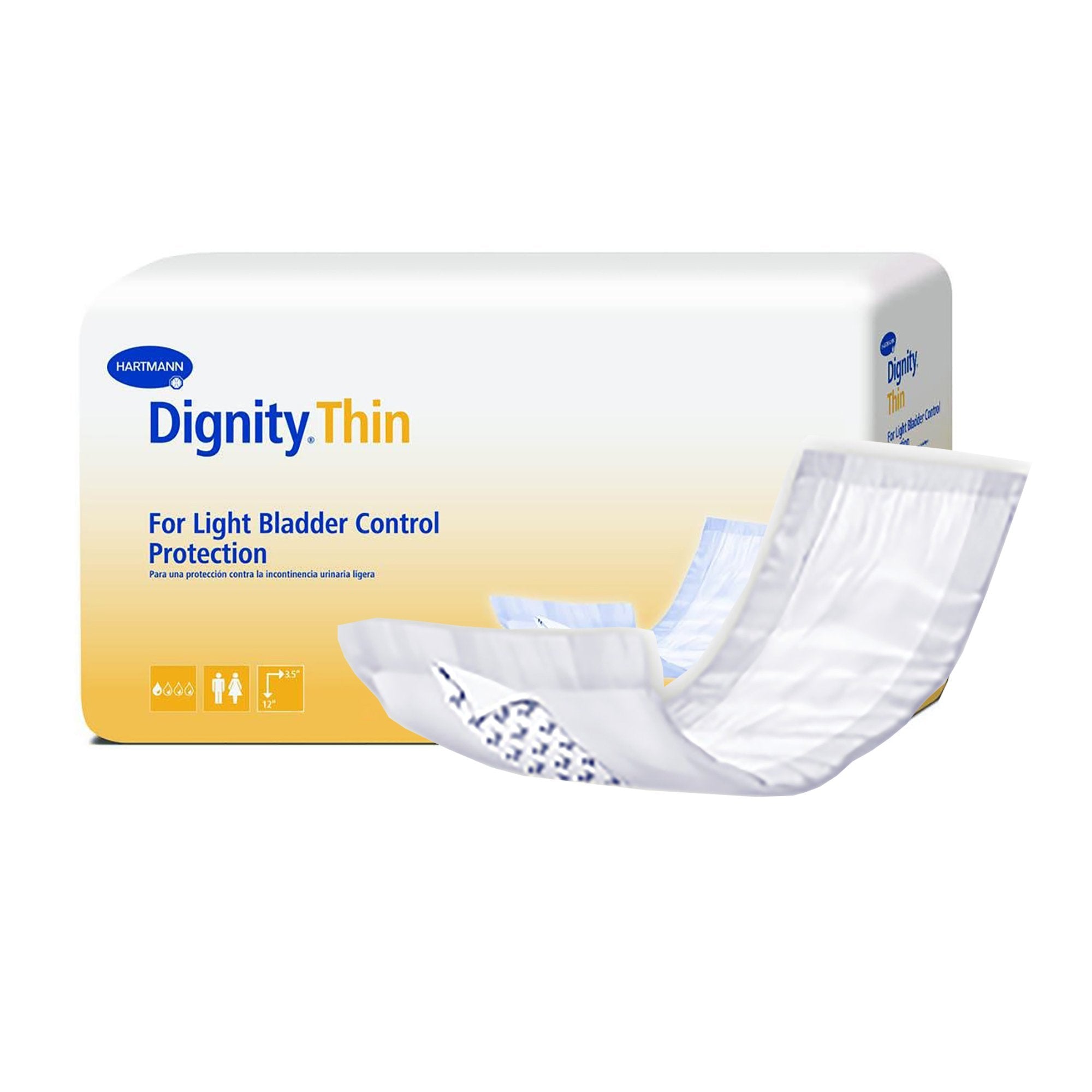 Bladder Control Pad Dignity® Thin 3-1/2 X 12 Inch Light Absorbency Polymer Core One Size Fits Most