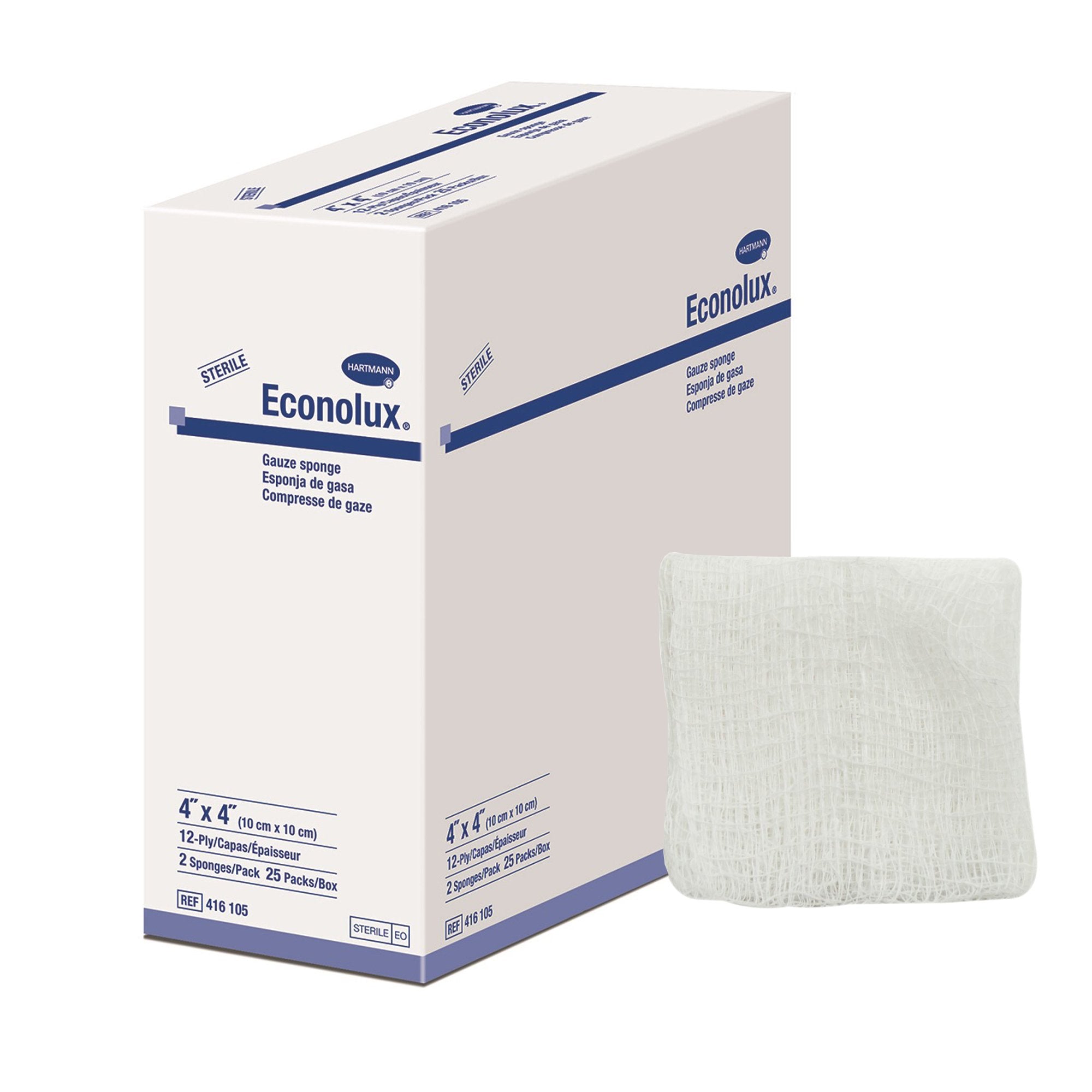 Gauze Sponge Econolux® 4 X 4 Inch 2 per Pack Sterile 12-Ply Square
