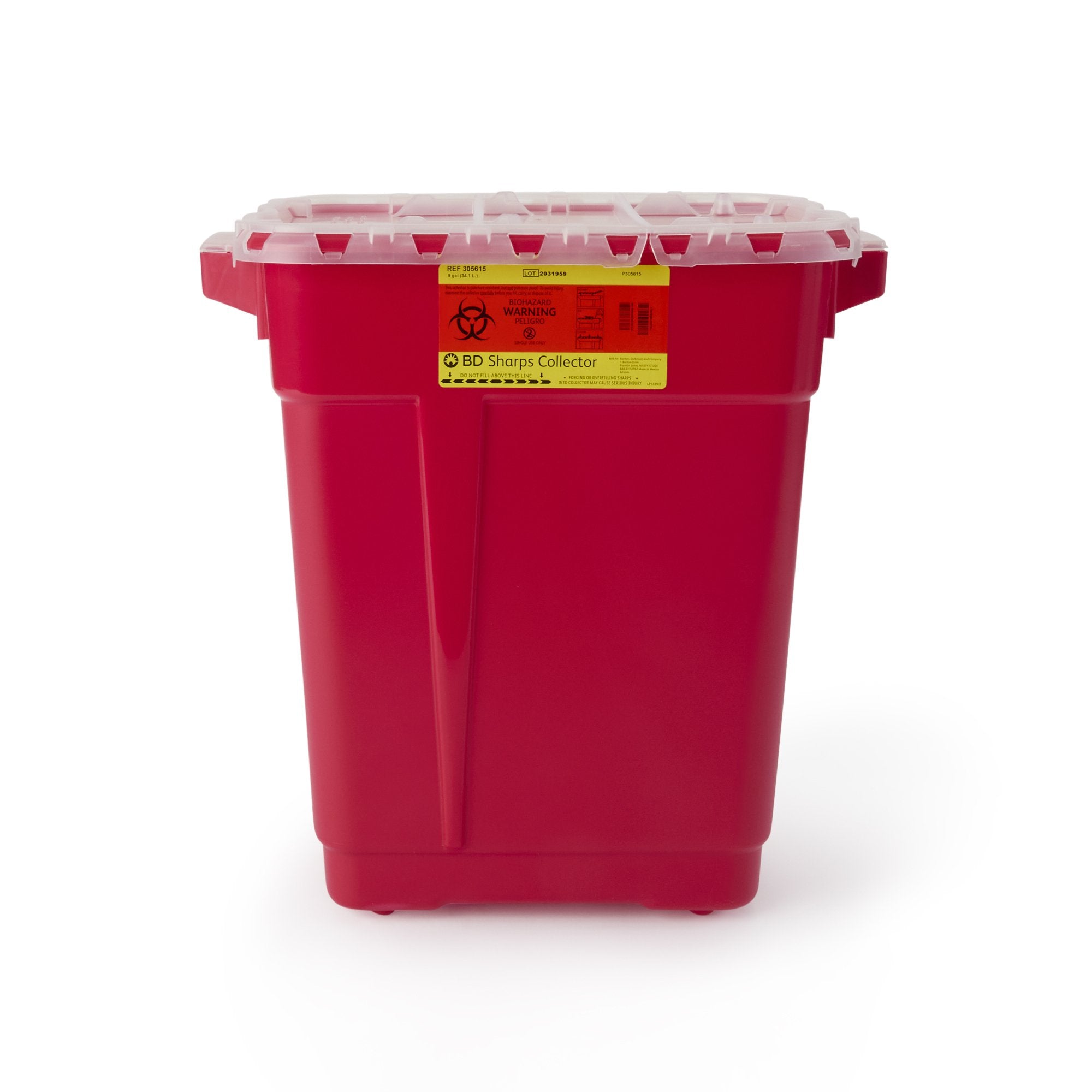 Sharps Container BD™ Red Base 18-1/2 X 17-3/4 X 11-3/4 Inch Vertical Entry 9 Gallon