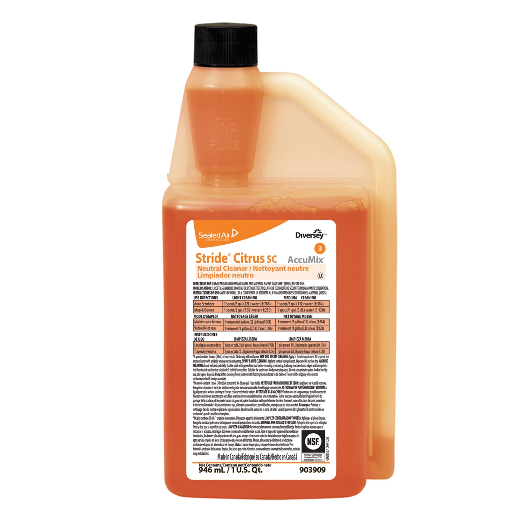 Diversey™ Stride® Citrus SC Surface Cleaner Alcohol Based Manual Pour Liquid Concentrate 32 oz. Bottle Citrus Scent NonSterile