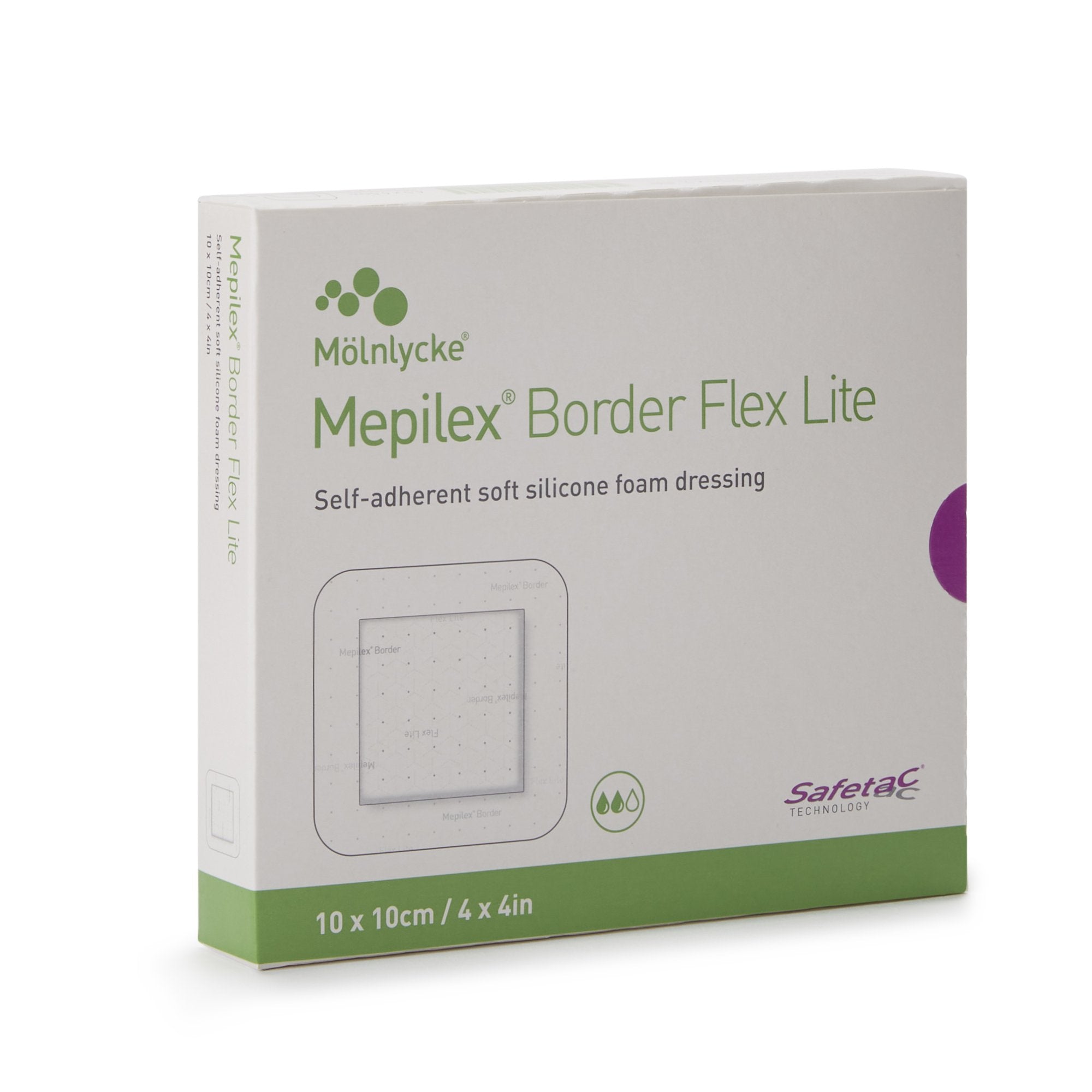 Thin Foam Dressing Mepilex® Border Flex Lite 4 X 4 Inch With Border Film Backing Silicone Adhesive Square Sterile