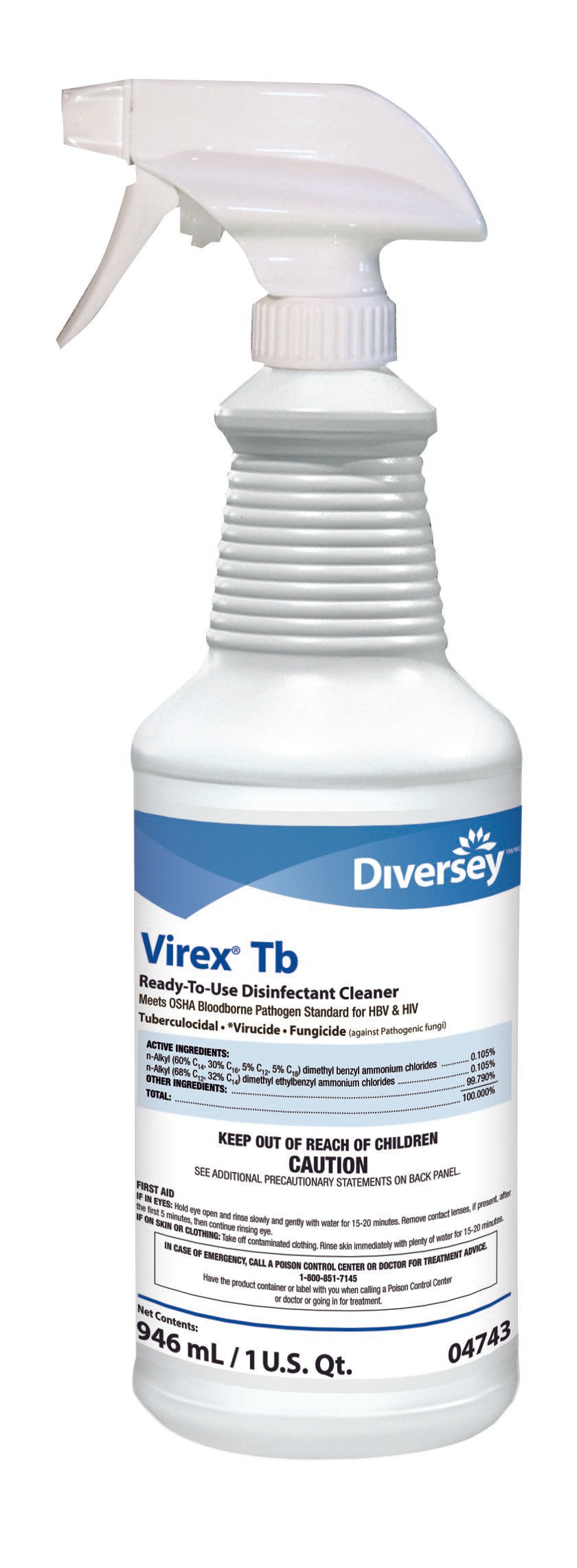 Diversey™ Virex® Tb Surface Disinfectant Cleaner Quaternary Based Pump Spray Liquid 32 oz. Bottle Lemon Scent NonSterile