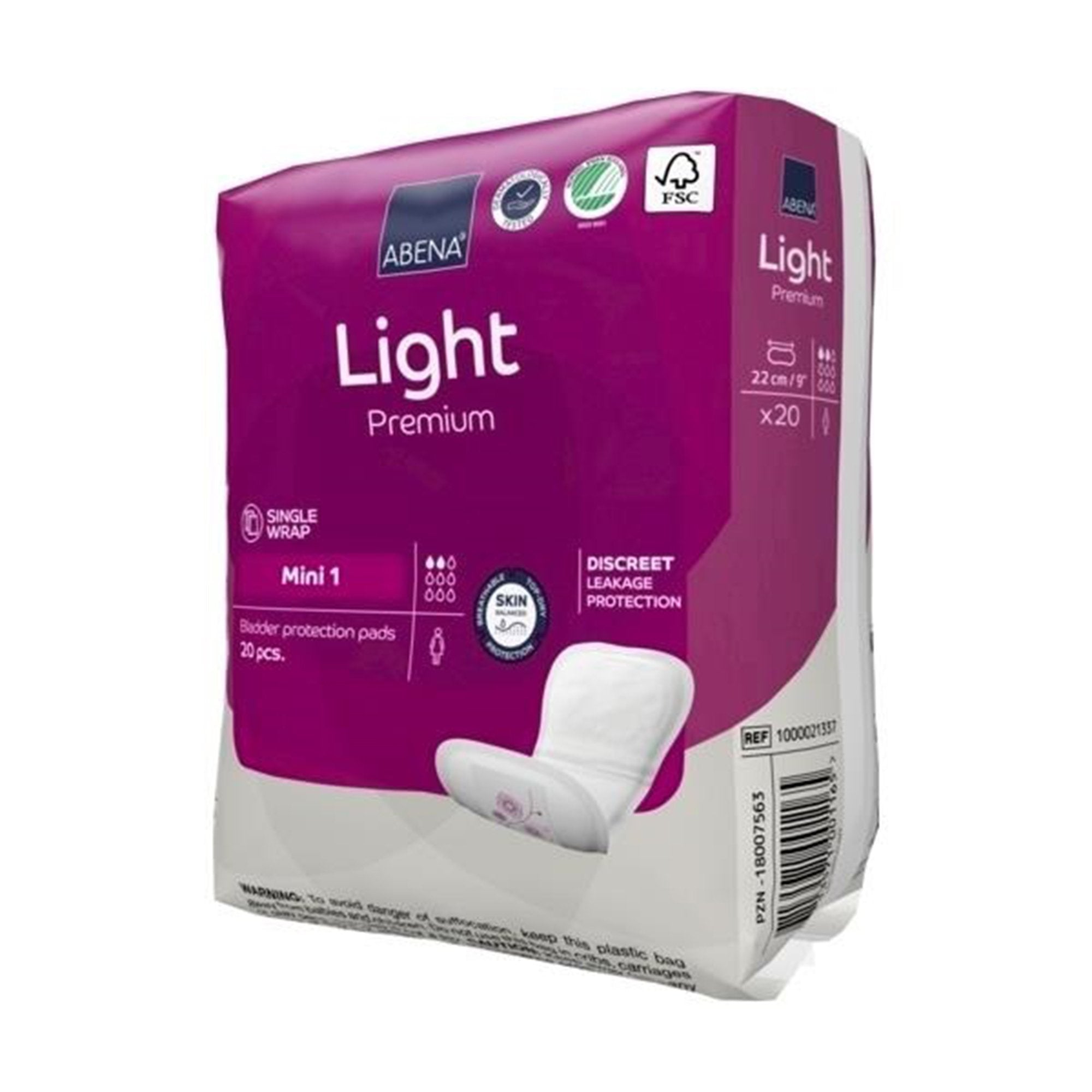 Bladder Control Pad Abena® Premium Light Mini 3.9 X 8.6 Inch Light Absorbency Fluff / Polymer Core Size 1