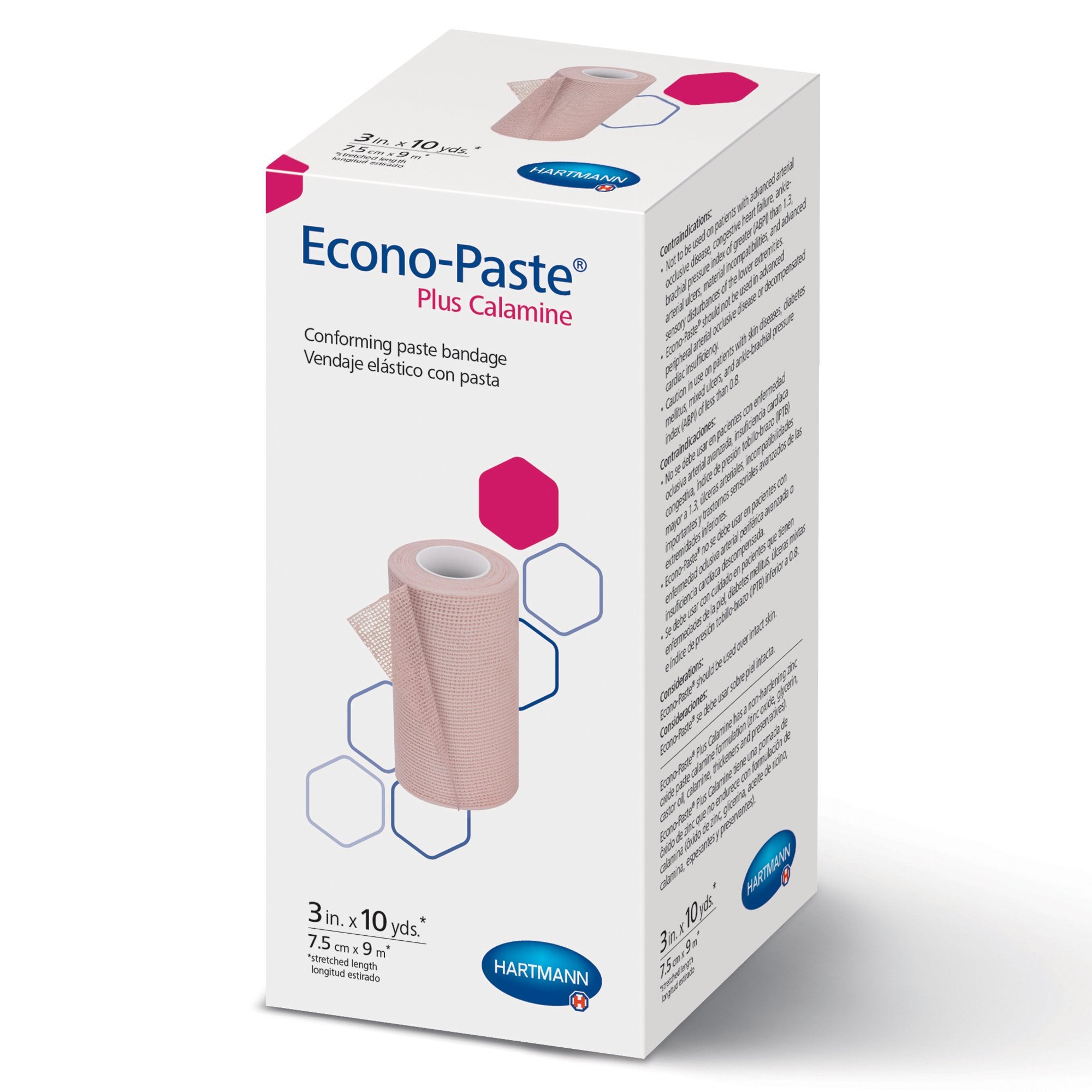 Unna Boot Bandage Econo-Paste® Plus Calamine 3 Inch X 10 Yard Knitted Gauze Zinc Oxide Paste / Calamine NonSterile