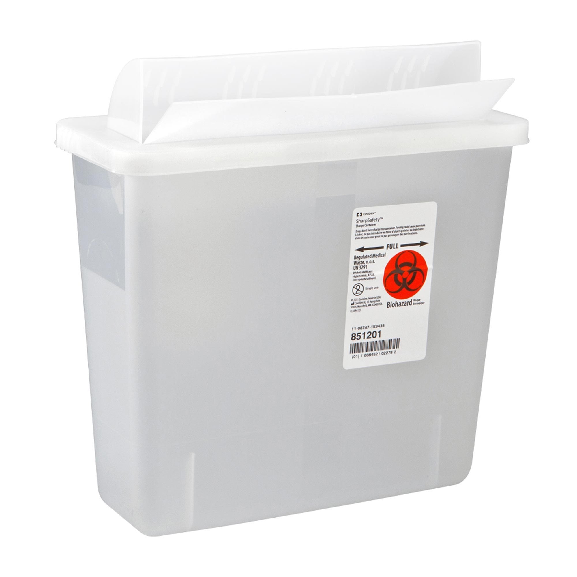 Sharps Container In-Room™ Translucent Base 11 H X 10-3/4 W X 4-3/4 D Inch Horizontal Entry 1.25 Gallon