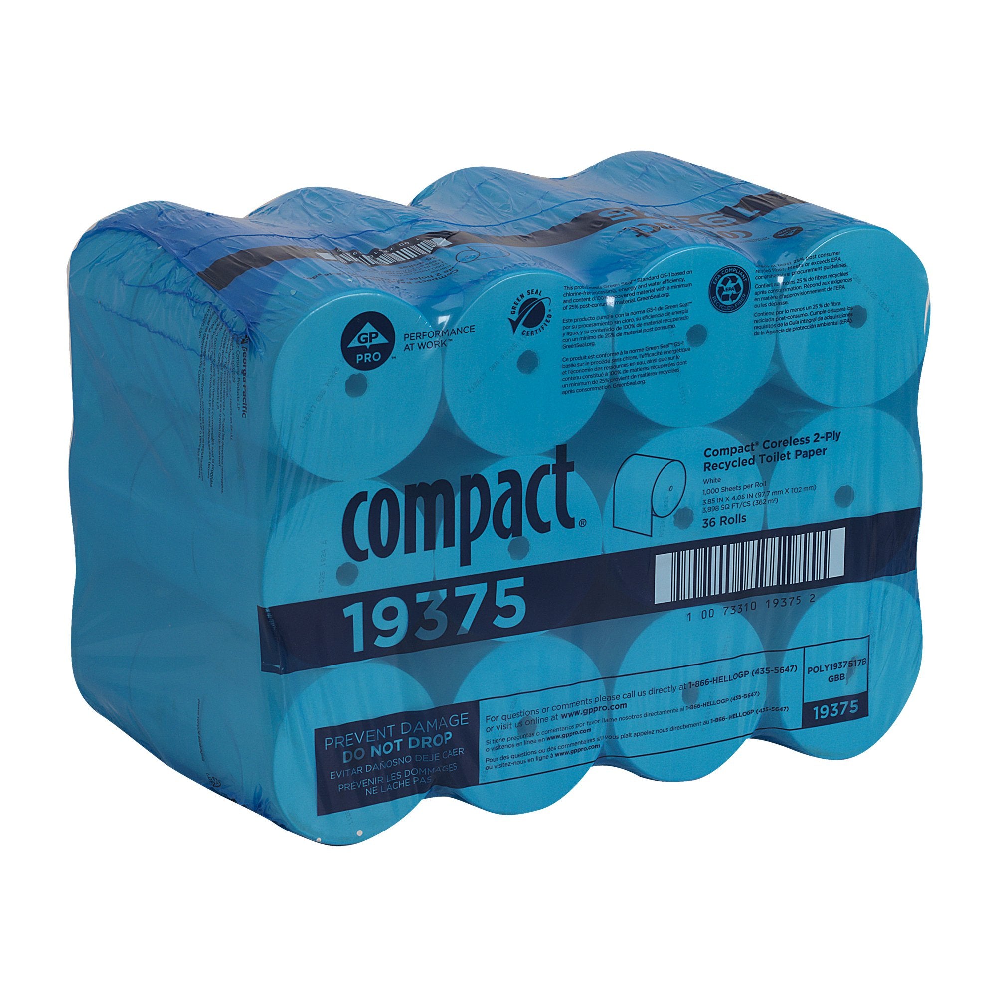 Toilet Tissue Compact® White 2-Ply Standard Size Coreless Roll 1000 Sheets 3-4/5 X 4-1/20 Inch