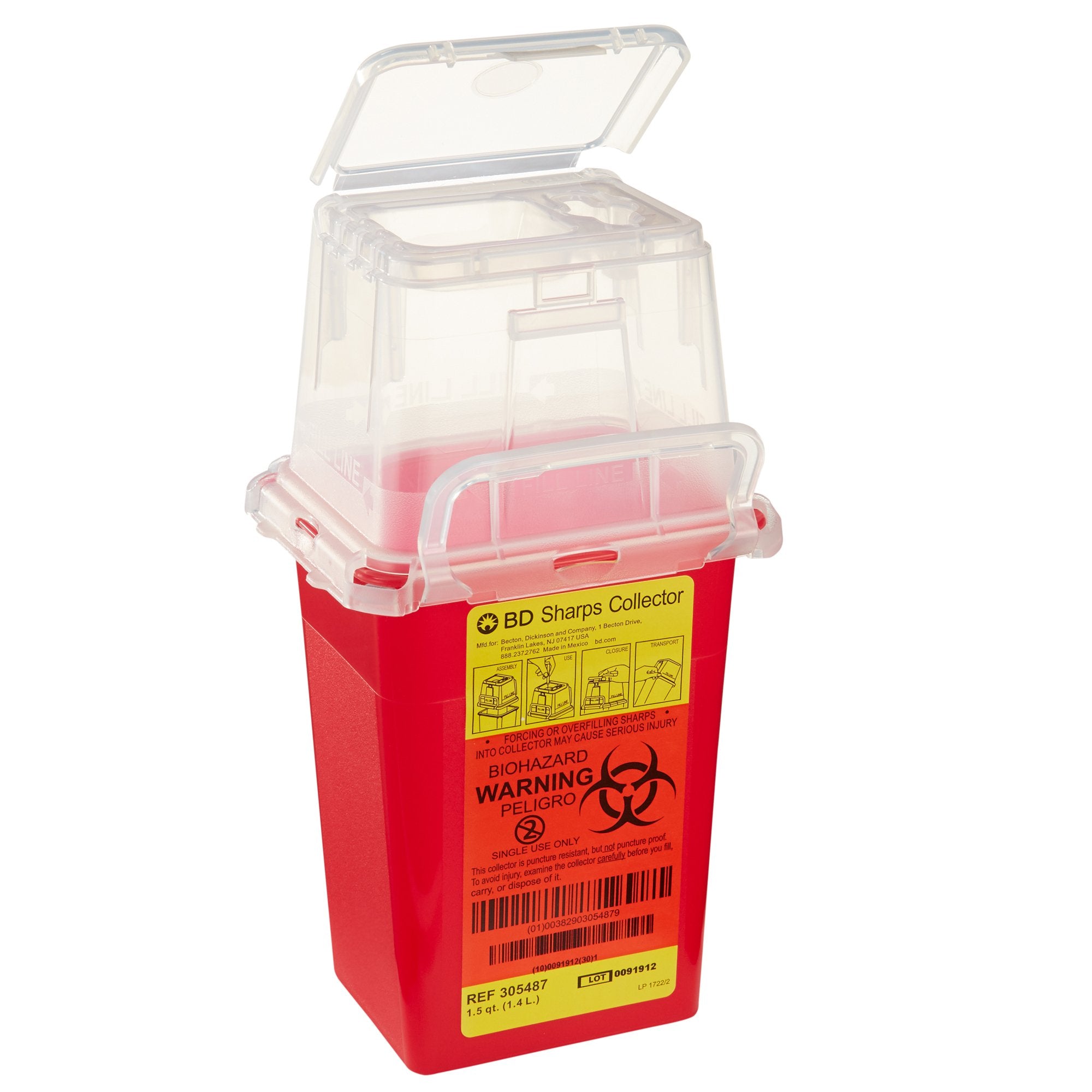Sharps Container BD™ Red Base 9 H X 4-1/2 W X 4 D Inch Vertical Entry 0.375 Gallon