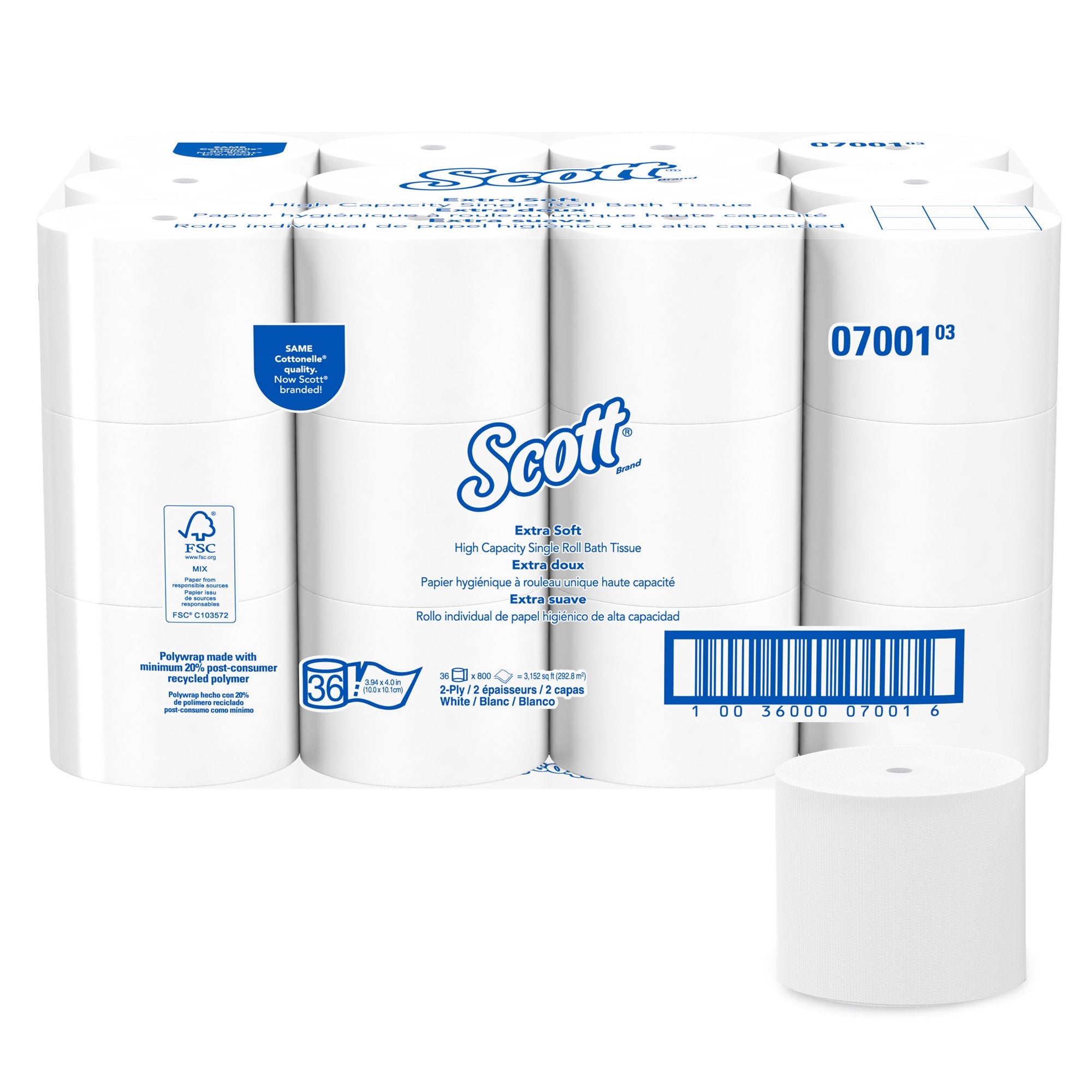 Toilet Tissue Scott® Essential Extra Soft White 2-Ply Standard Size Coreless Roll 800 Sheets 3-9/10 X 4 Inch