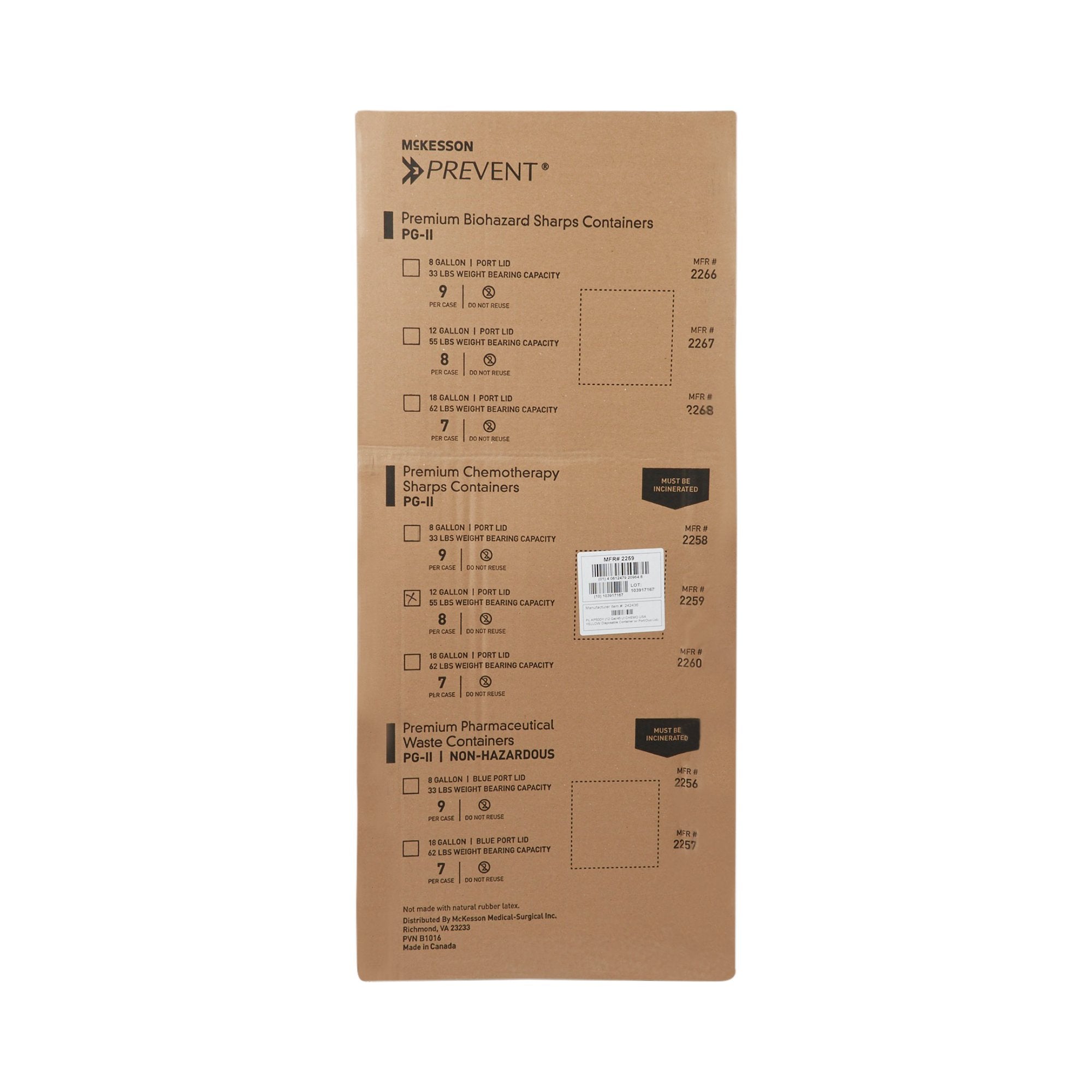 Chemotherapy Waste Container McKesson Prevent® Yellow Base 20-4/5 H X 17-3/10 W X 13 L Inch Vertical Entry 12 Gallon